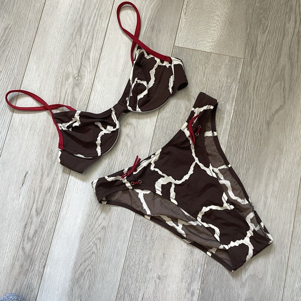 Vintage Bikini Swimsuit giraffe underwire high cut cheeky womens Brown (small)